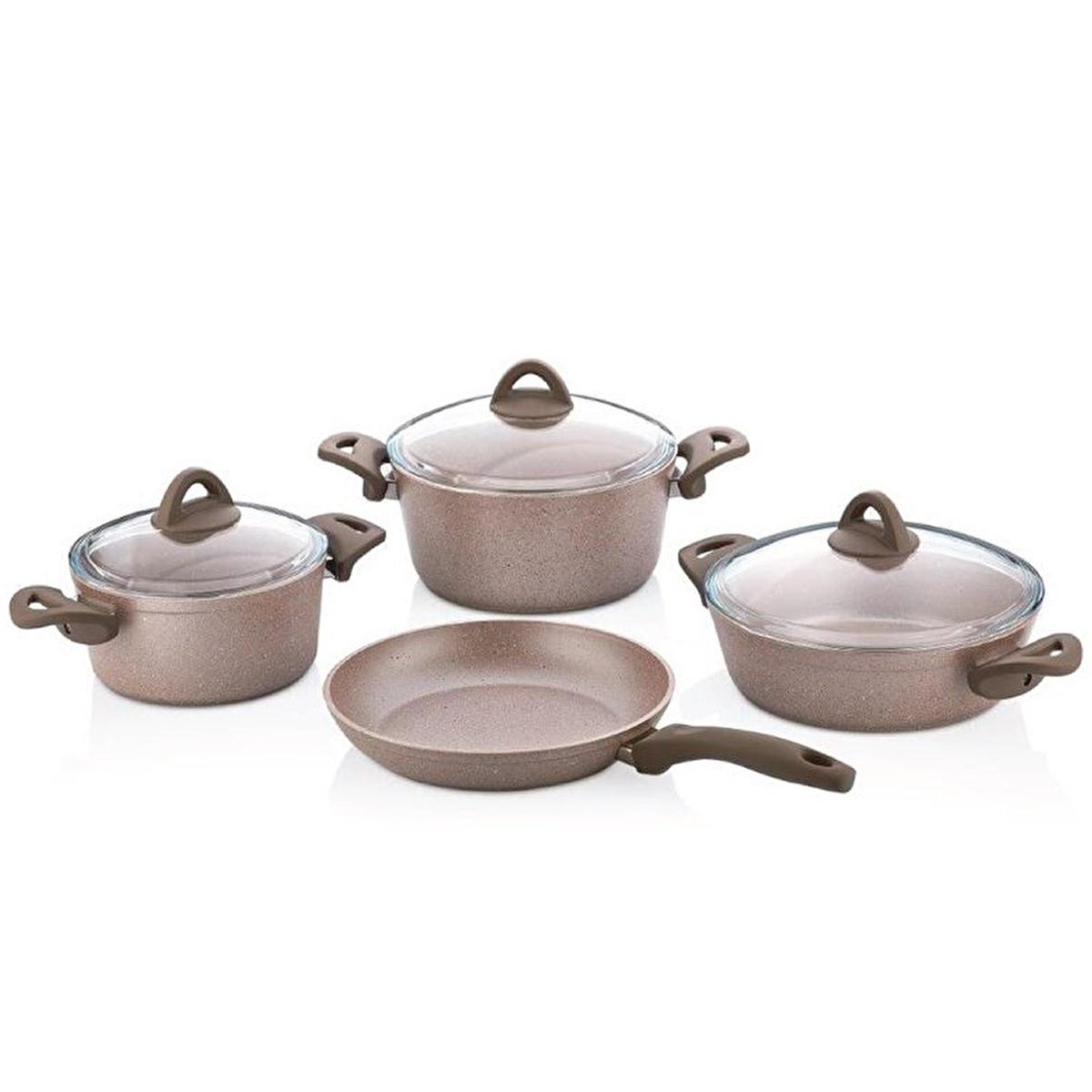 Papilla Non-Stick Cookware Set - 7 Piece Aluminium Pots and Pans with Heat-Resistant Glass Lids, Ergonomic Handles, Durable PTFe Coating