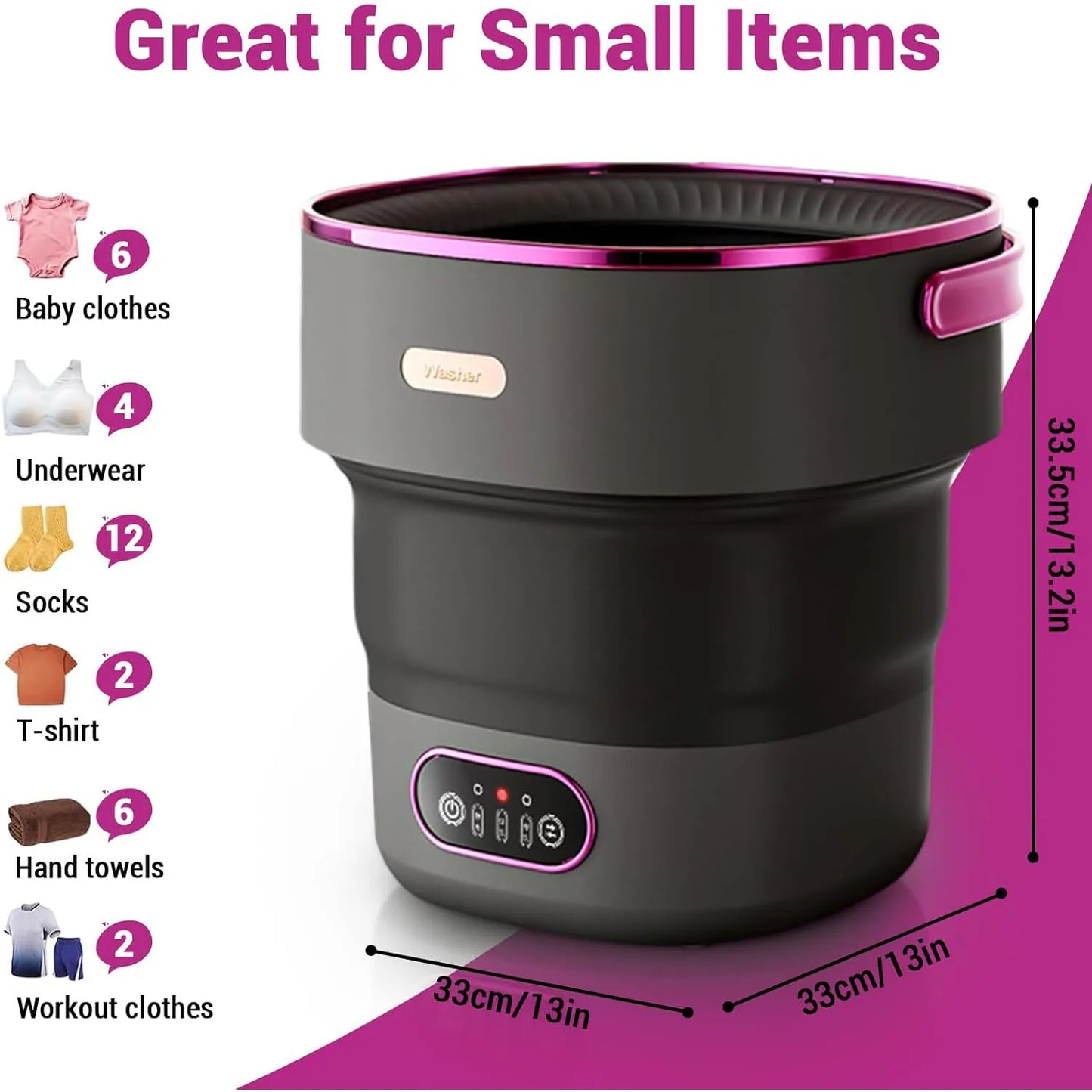 13L Foldable Mini Washer with with 4 Modes