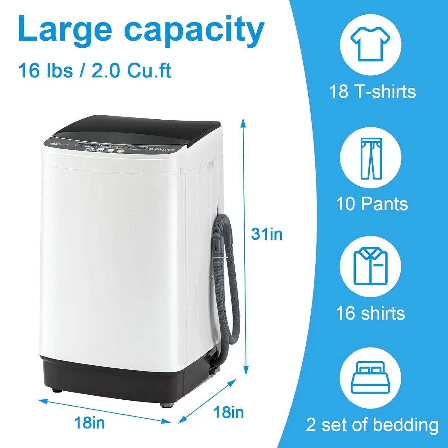 Portable, Full-Automatic Laundry Machine 10 Cycles