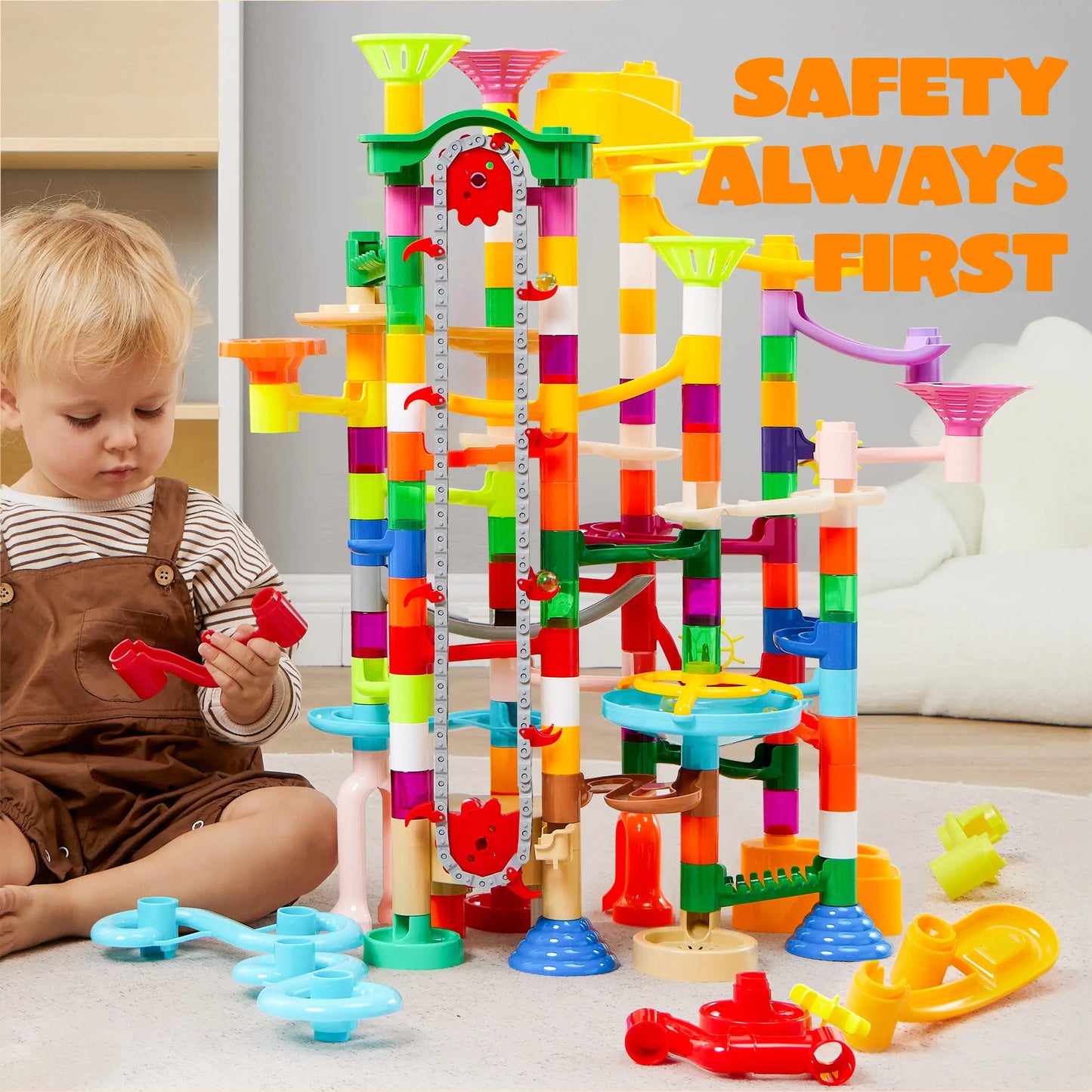 Glowing Marble Run, Motorized Elevator Construction Building Blocks