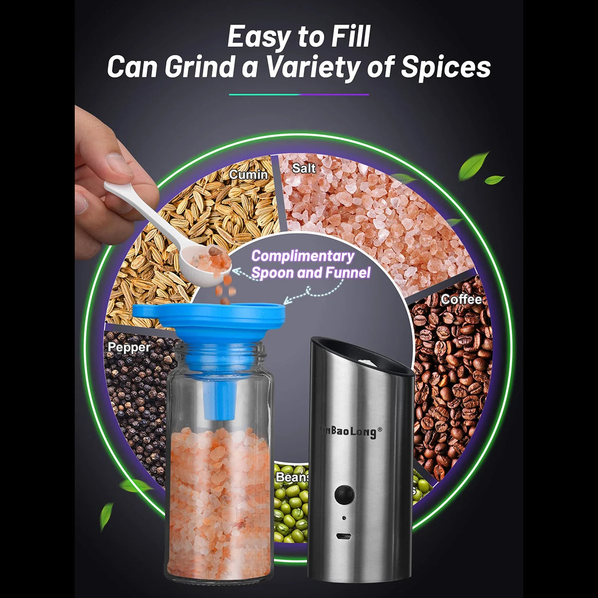 salt and pepper grinder set, USB rechargeable