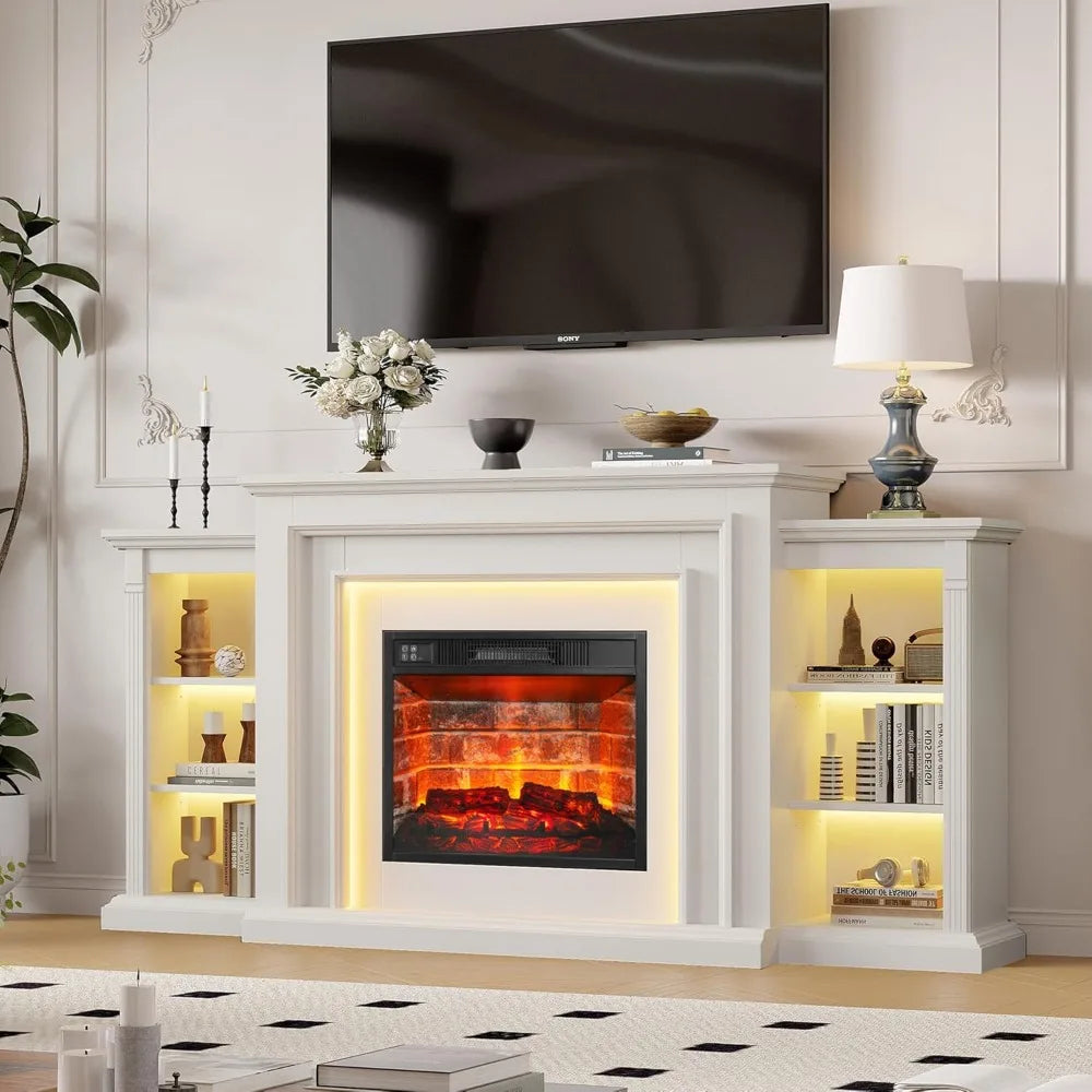 72" LED Electric Fireplace TV Stand with Mantel