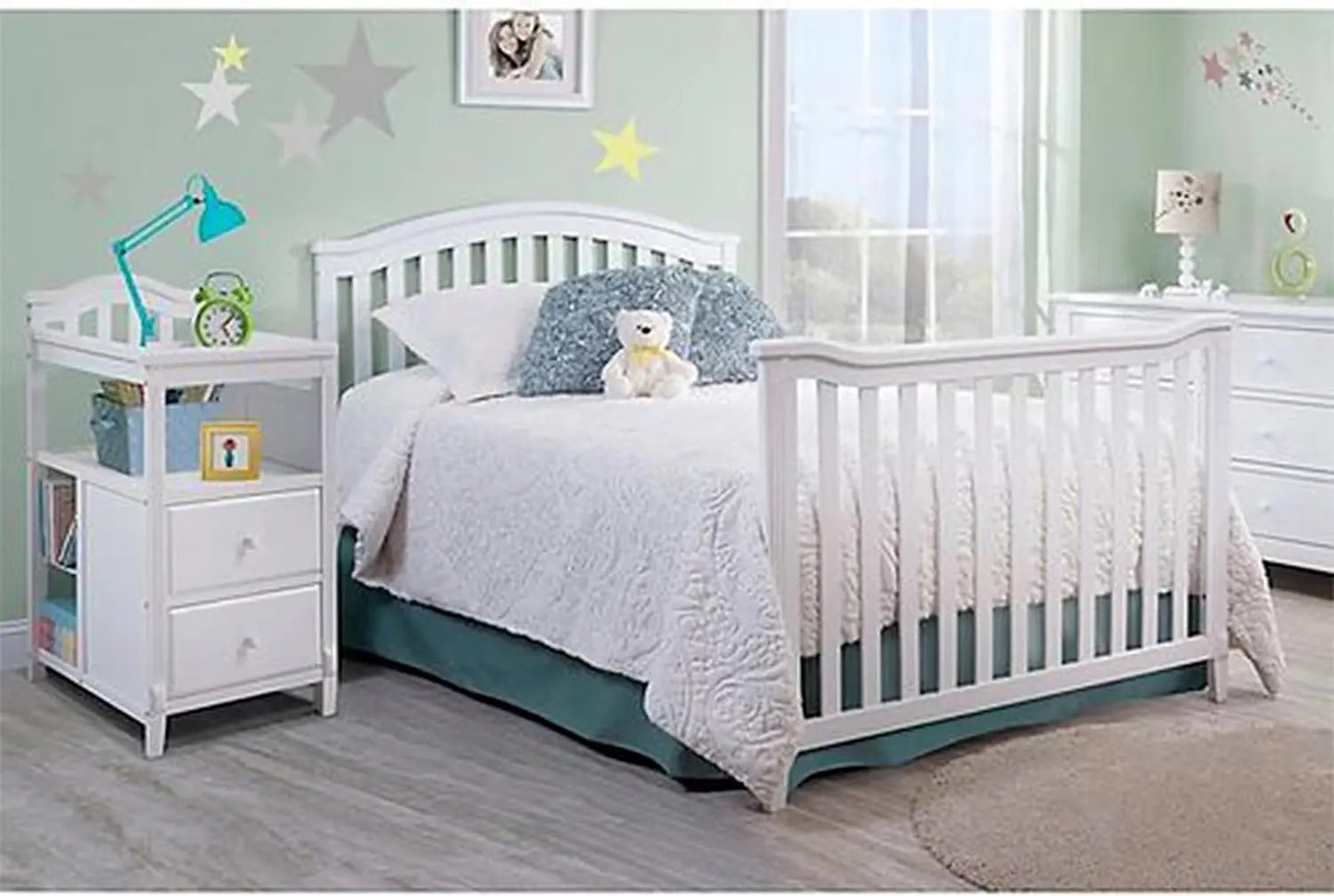 Crib and Changer with Convertible Diaper Changing Table