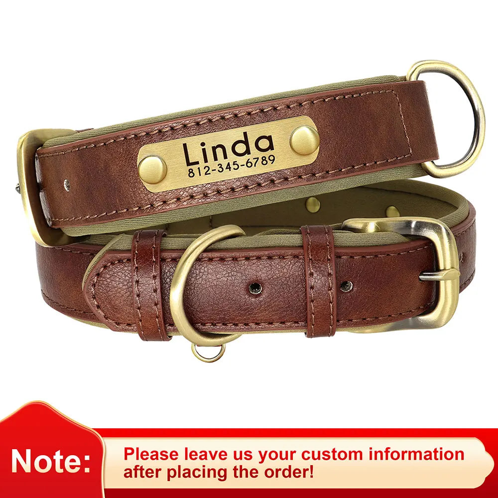 Customized Leather Nameplate Dog Collar Free Engraving Name