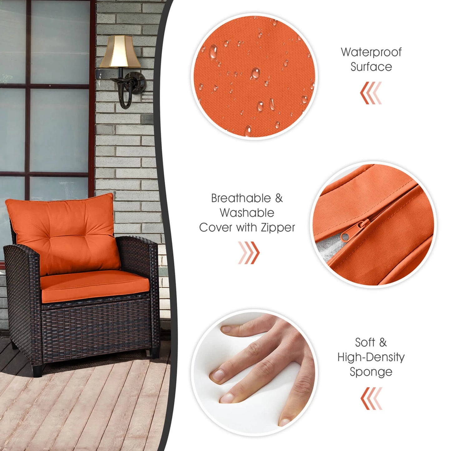 3 Piece Patio Rattan Furniture Set Cushioned