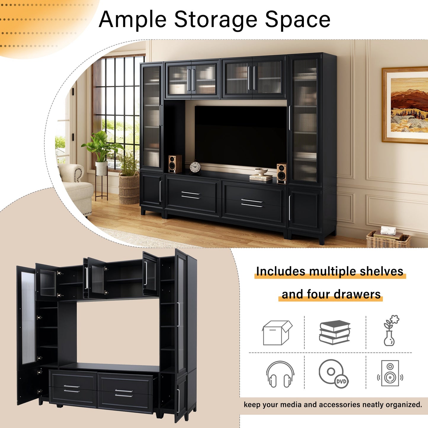 Vibe Haus 102" W Wall Unit Modern Entertainment Center