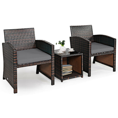 3 Pieces PE Rattan Wicker Furniture Set with Cushion Sofa Coffee Table for Garden