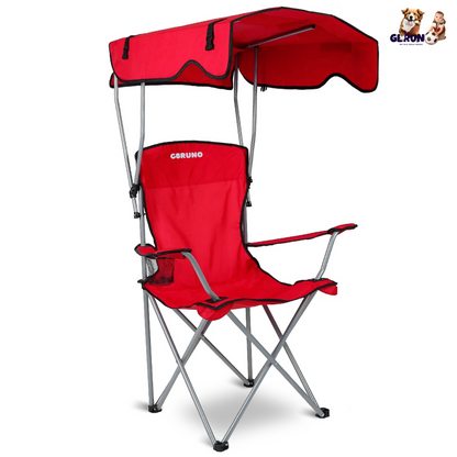 Foldable Beach Canopy Chair Sun Protection Camping Lawn Canopy Chair 330LBS Load Folding Seat w/ Cup Holder For Beach Poolside Travel Picnic