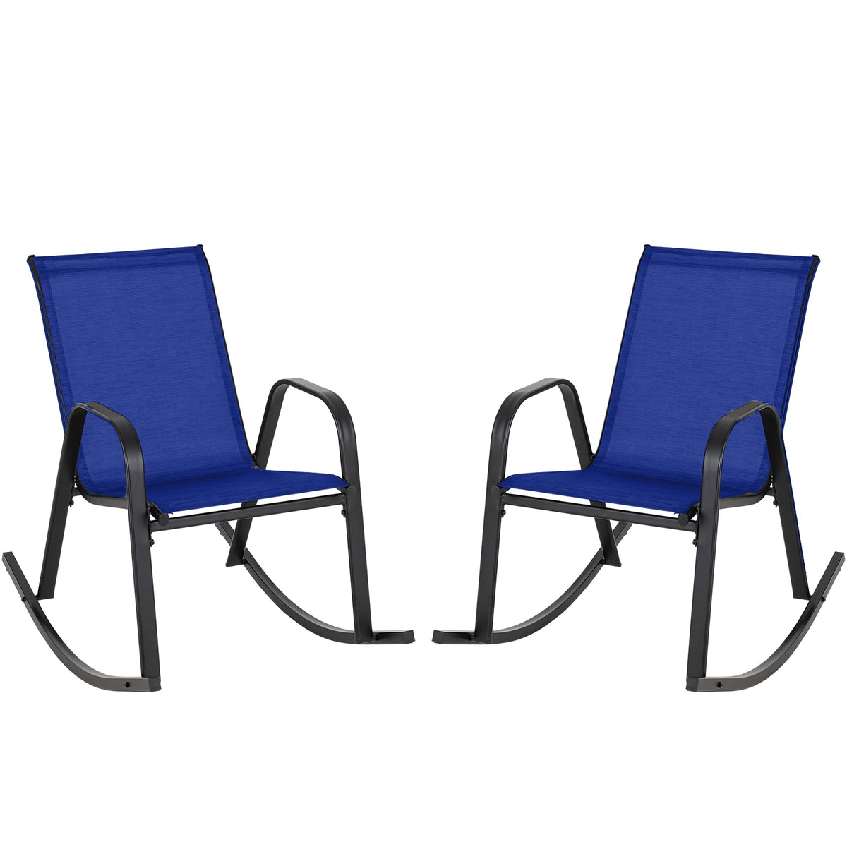 Set of 2 Metal Patio Rocking Chair with Breathable Seat Fabric