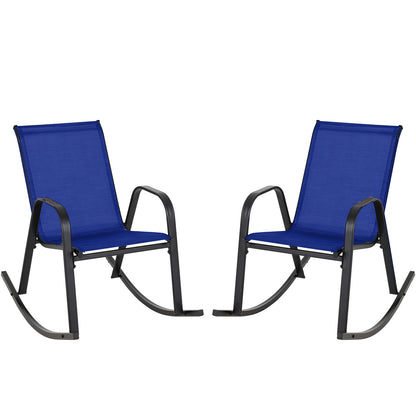 Set of 2 Metal Patio Rocking Chair with Breathable Seat Fabric