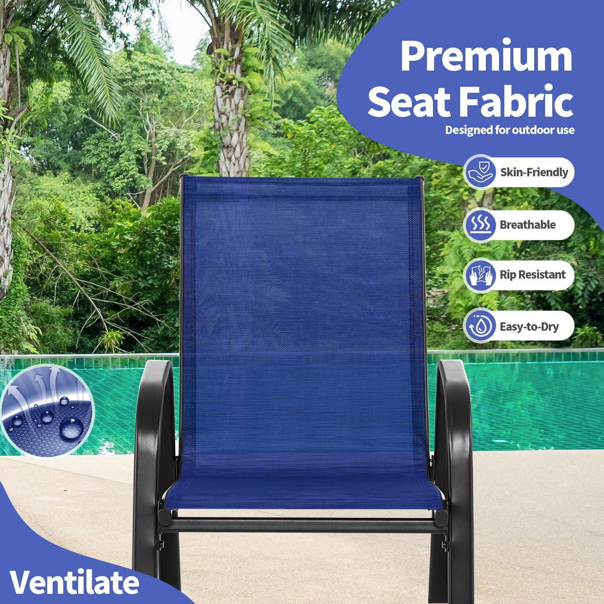 Set of 2 Metal Patio Rocking Chair with Breathable Seat Fabric