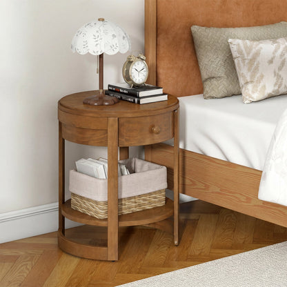 Round End Table with Drawer - 2-Tier Mid Century Modern