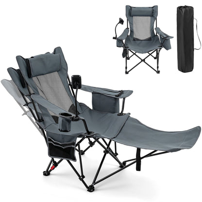 Reclining Camping Chair with Adjustable Backrest & Footrest