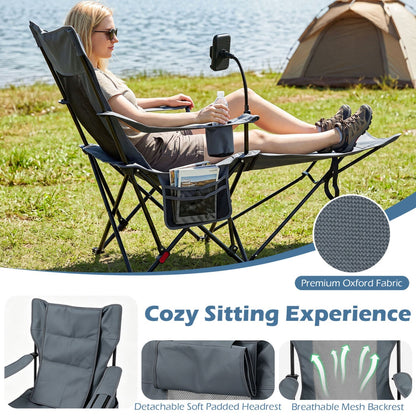 Reclining Camping Chair with Adjustable Backrest & Footrest