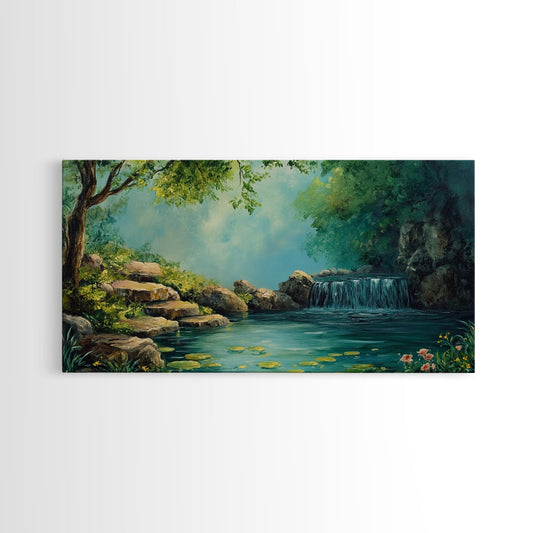 Serene Waterfall Landscape Framed Canvas Print Above Sofa Rustic Decor Living Room Art Peaceful Nature Scene Artwork Farmhouse Wall Art