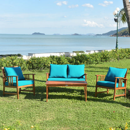 4 Pcs Wooden Patio Furniture Set Table Sofa Chair Cushioned Garden