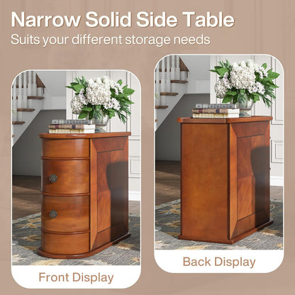 10.8" Solid Wood Narrow End Table with 2 Drawers