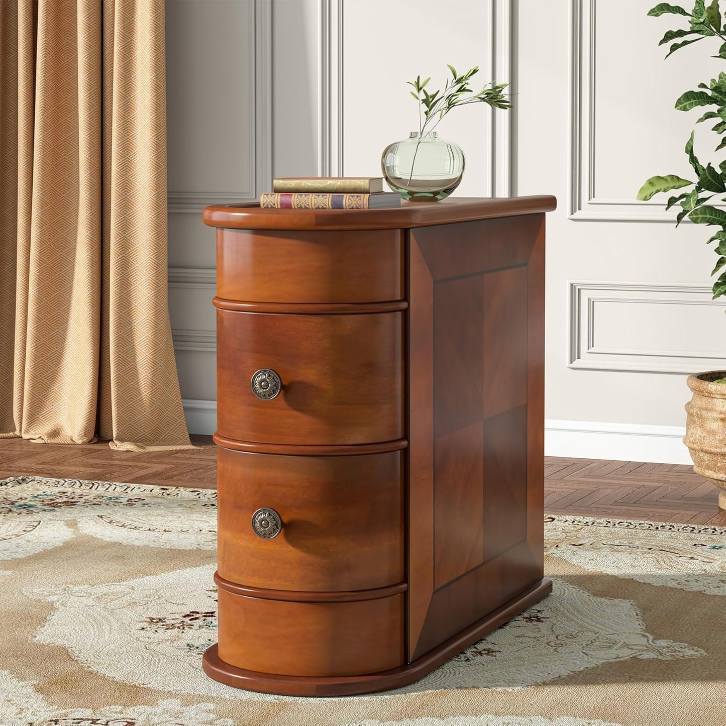 10.8" Solid Wood Narrow End Table with 2 Drawers