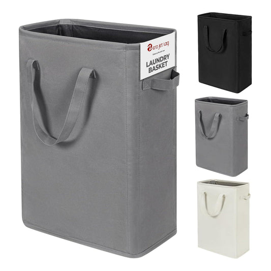Slim Laundry Hamper With Handles Collapsible Laundry Basket Thin Dirty Clothes Basket Narrow Laundry Bag Foldable Dirty Cloth Hamper 45L (21 inchesGrey)