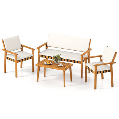 4 Piece Patio Furniture Set with Coffee Table for Backyard and Garden-White