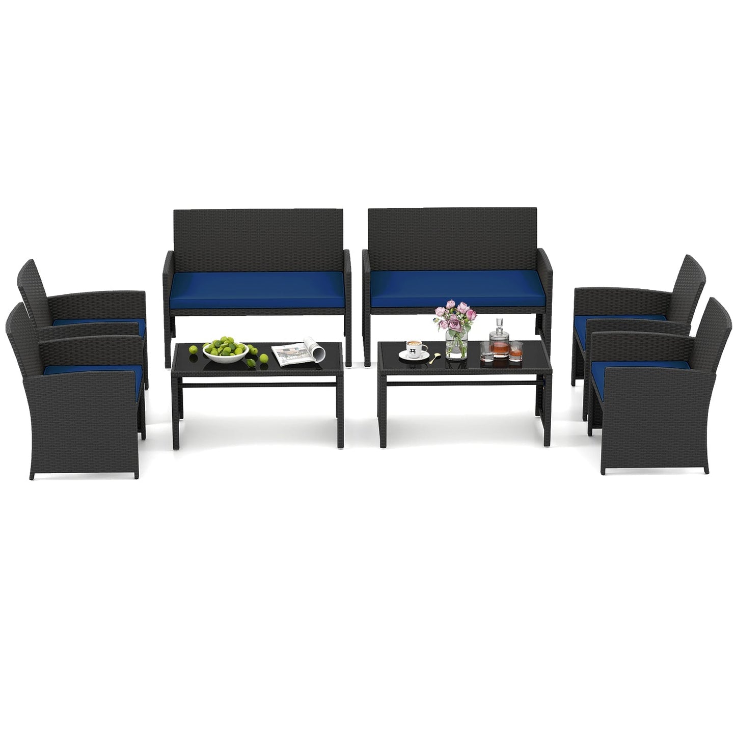 4 Pieces Patio Furniture Set with Tempered Glass Tabletop and Removable Cushion