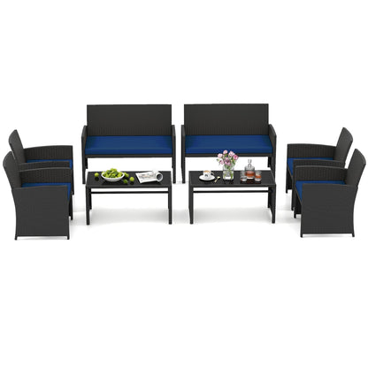 4 Pieces Patio Furniture Set with Tempered Glass Tabletop and Removable Cushion