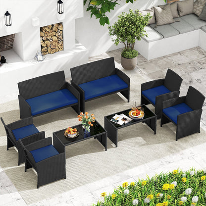 4 Pieces Patio Furniture Set with Tempered Glass Tabletop and Removable Cushion