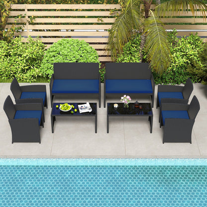 4 Pieces Patio Furniture Set with Tempered Glass Tabletop and Removable Cushion