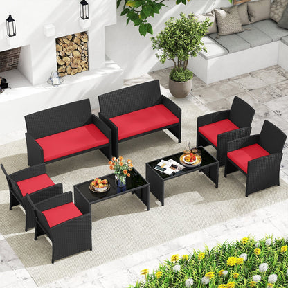 4 Pieces Patio Furniture Set with Tempered Glass Tabletop and Removable Cushion