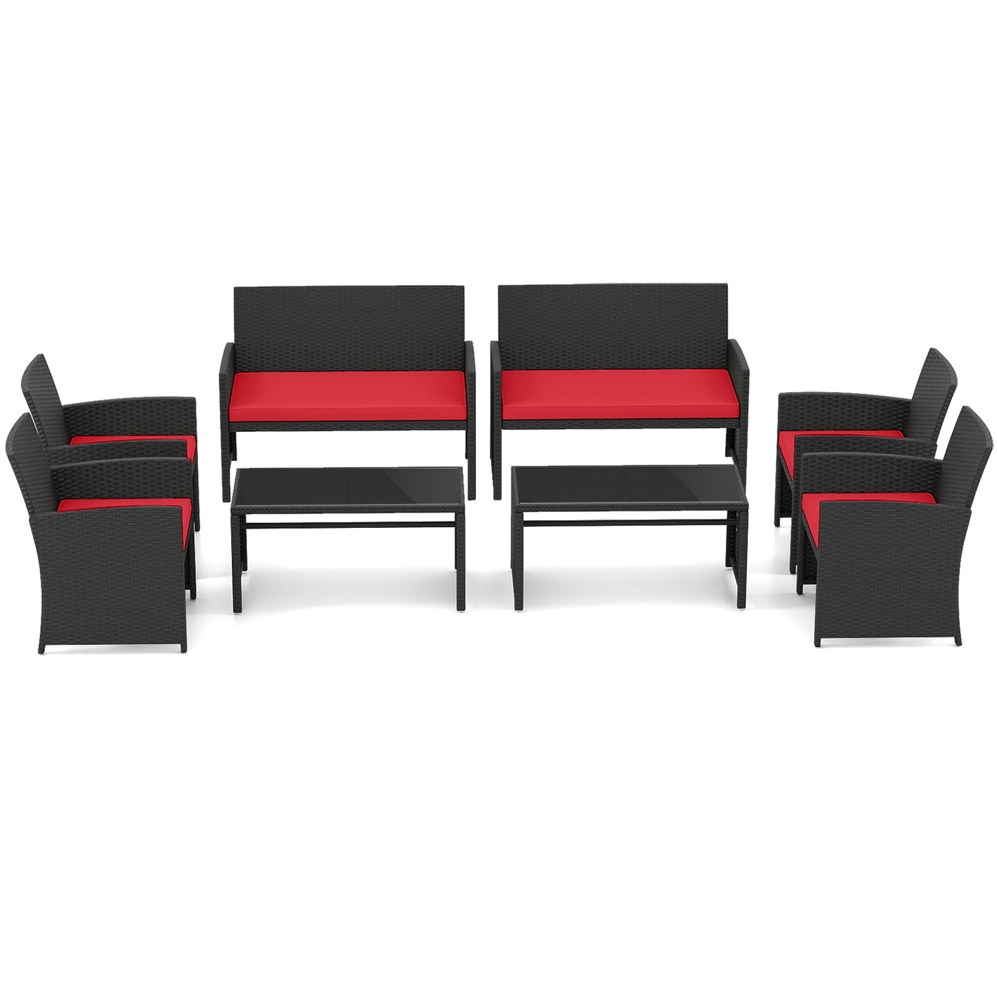4 Pieces Patio Furniture Set with Tempered Glass Tabletop and Removable Cushion