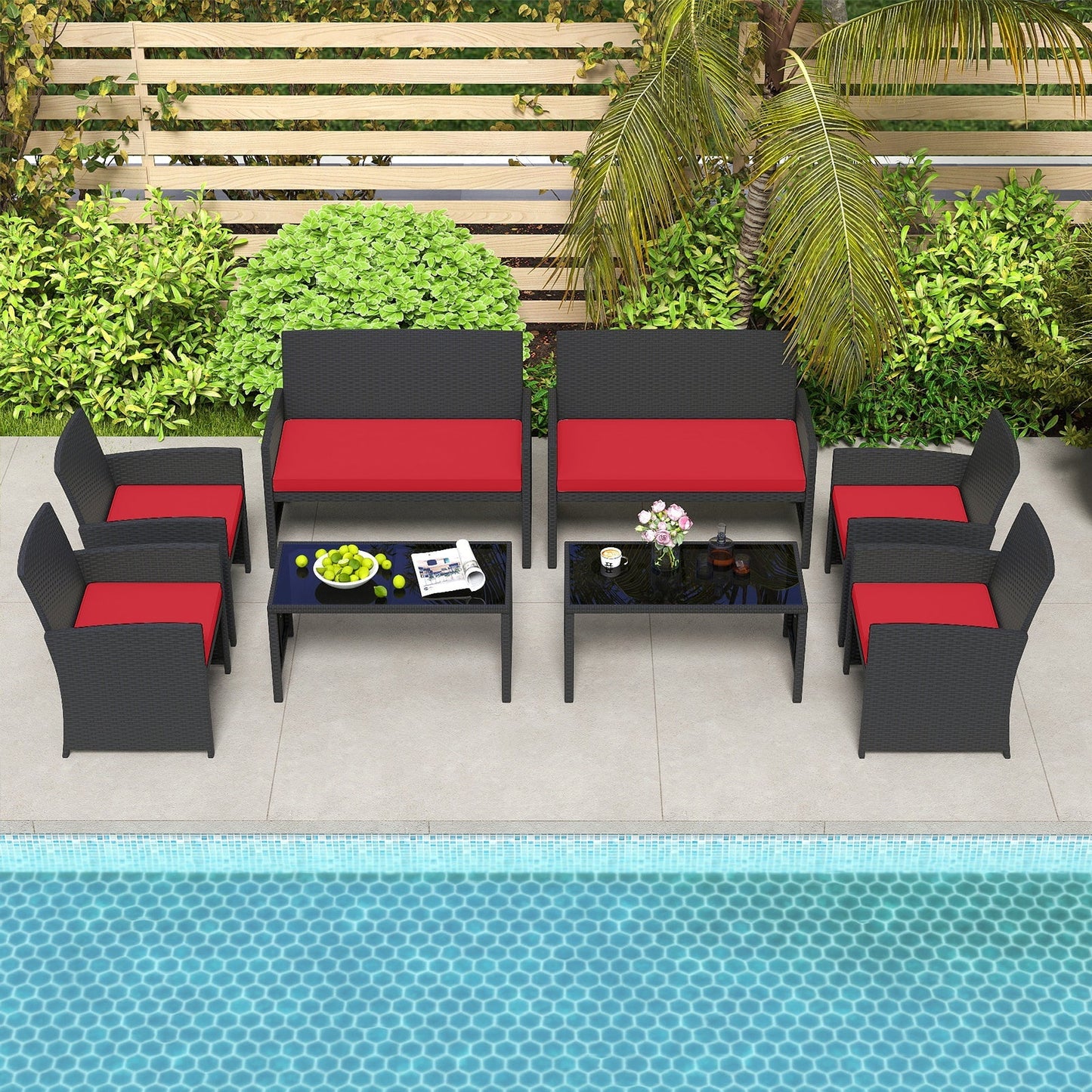4 Pieces Patio Furniture Set with Tempered Glass Tabletop and Removable Cushion