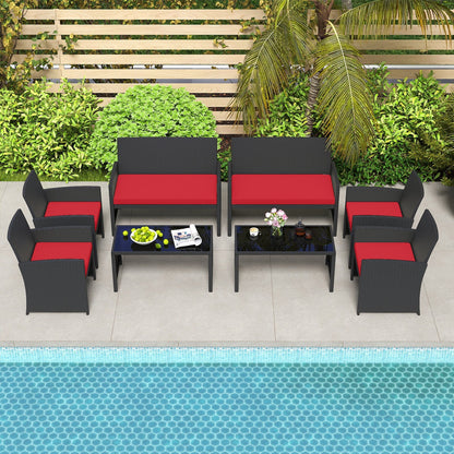 4 Pieces Patio Furniture Set with Tempered Glass Tabletop and Removable Cushion