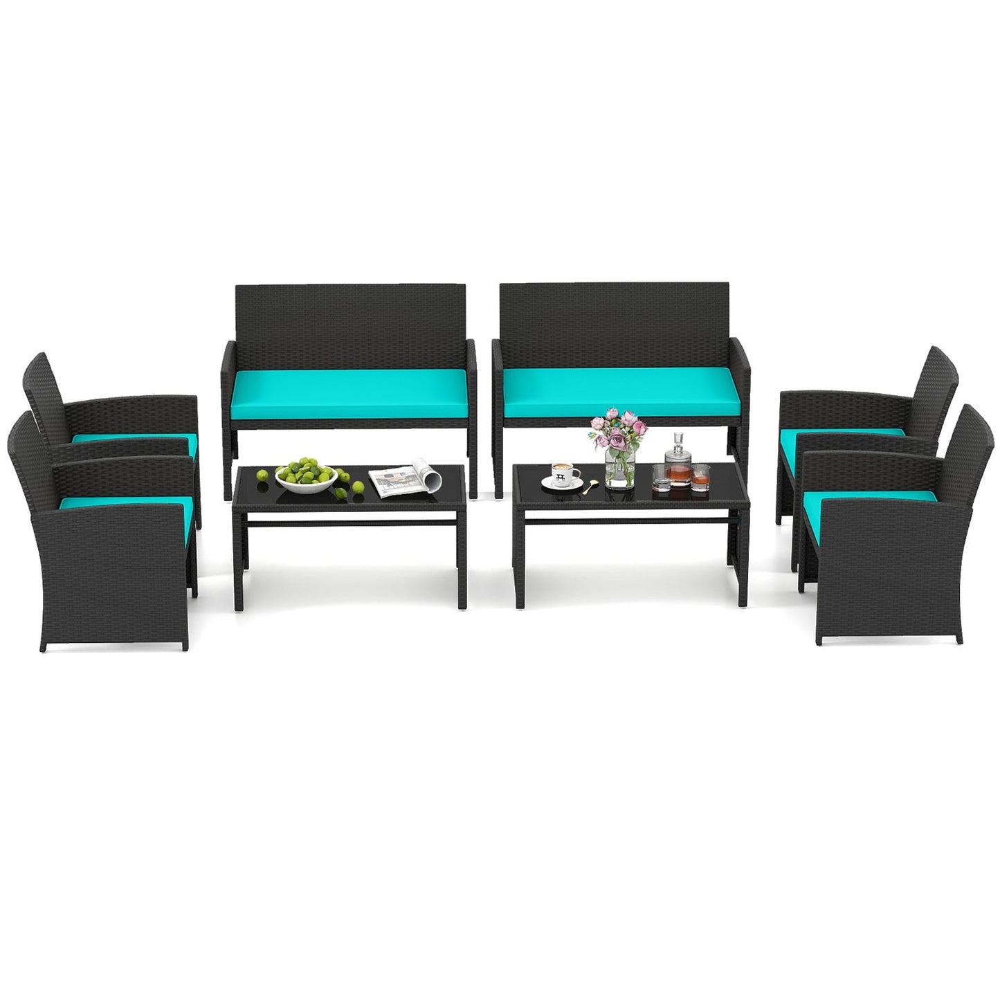 4 Pieces Patio Furniture Set with Tempered Glass Tabletop and Removable Cushion