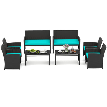 4 Pieces Patio Furniture Set with Tempered Glass Tabletop and Removable Cushion