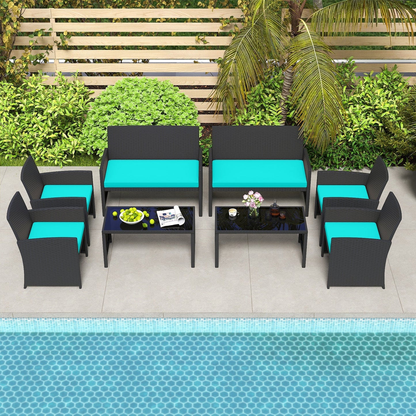 4 Pieces Patio Furniture Set with Tempered Glass Tabletop and Removable Cushion