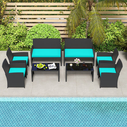 4 Pieces Patio Furniture Set with Tempered Glass Tabletop and Removable Cushion