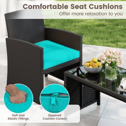 4 Pieces Patio Furniture Set with Tempered Glass Tabletop and Removable Cushion