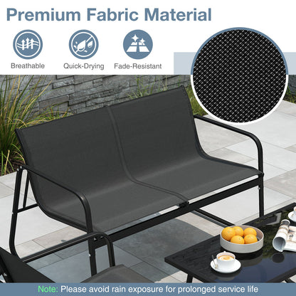 4 Pieces Patio Furniture Set Fabric Lawn Chairs and Loveseat with Glass Coffee Table