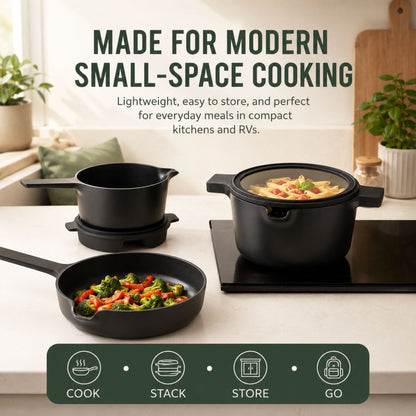 Ceramic Nonstick 5-Piece Stackable Cookware Set