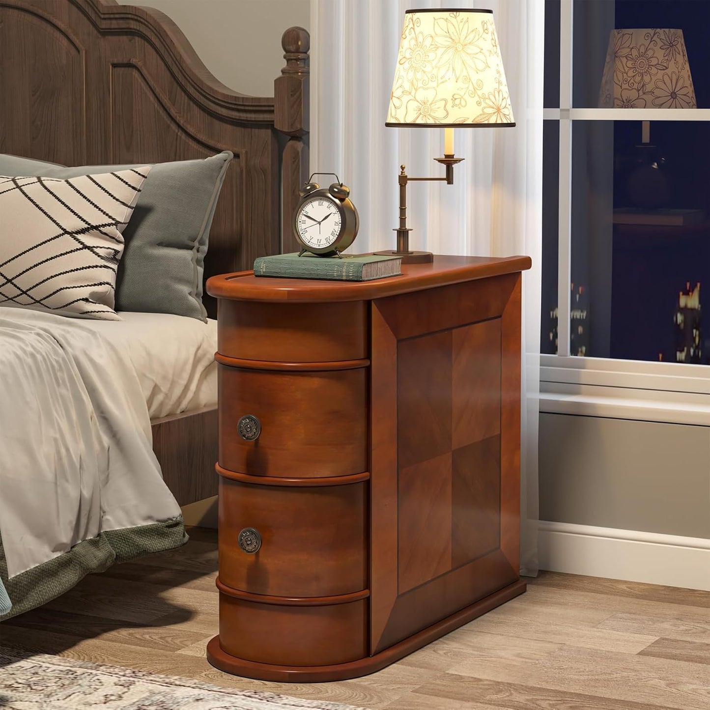 10.8" Solid Wood Narrow End Table with 2 Drawers