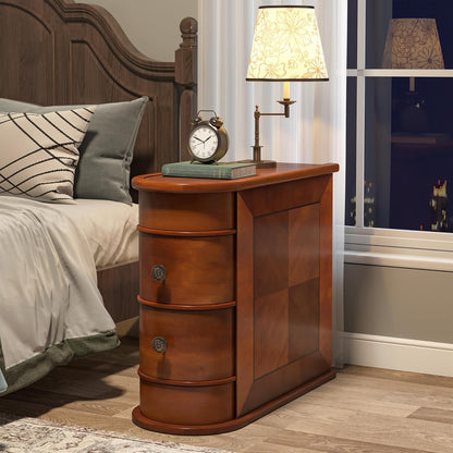 10.8" Solid Wood Narrow End Table with 2 Drawers
