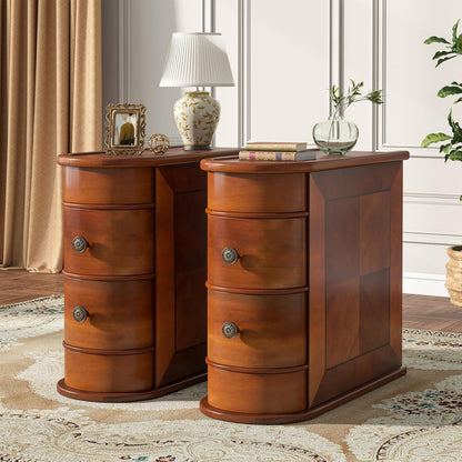 10.8" Solid Wood Narrow End Table with 2 Drawers