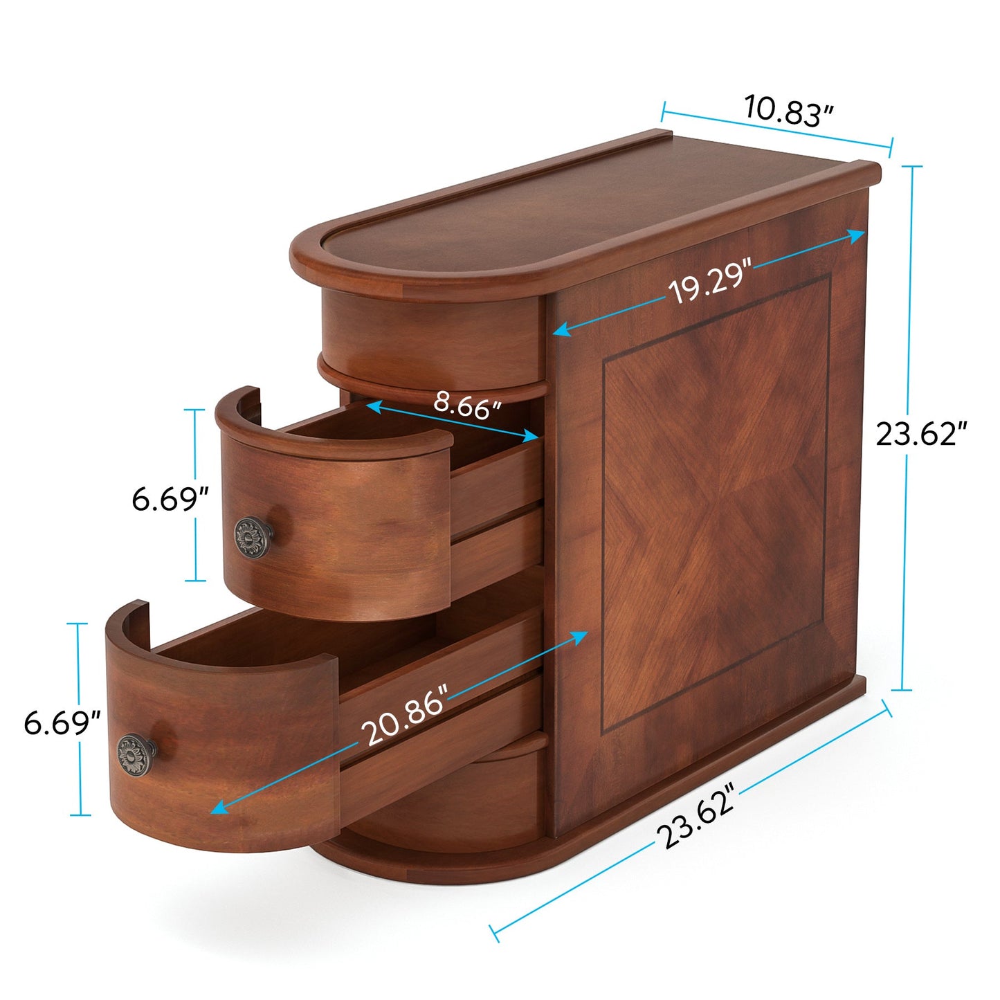 10.8" Solid Wood Narrow End Table with 2 Drawers