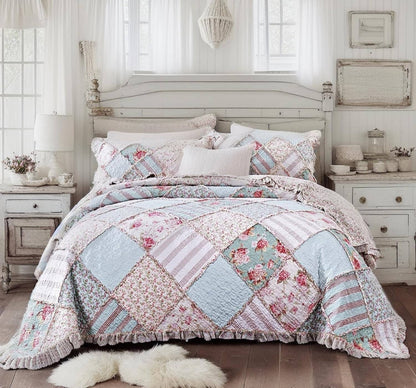 DaDa Bedding Hint of Mint Pastel Cotton Patchwork Quilt Set