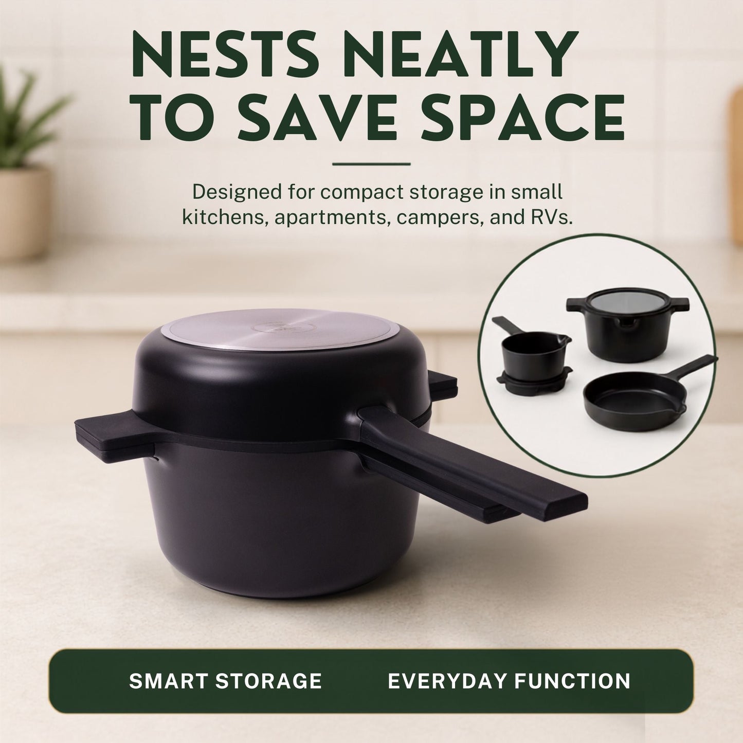 Ceramic Nonstick 5-Piece Stackable Cookware Set