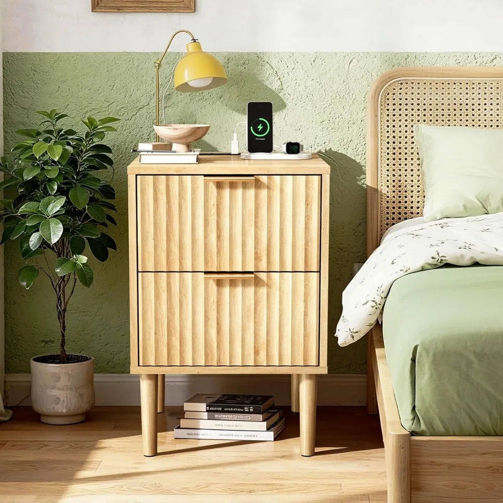 Black Nightstands Set of 2 with Fabric Drawers