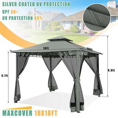 10×10 Gazebo with Cold-Proof Curtains, Double Roof