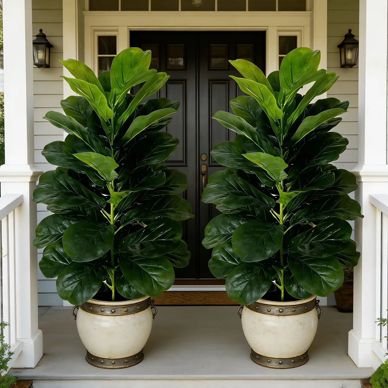 Fiddle Leaf Fig Tree/White Geometric Pot