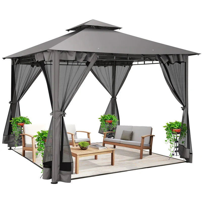 10×10 Gazebo with Cold-Proof Curtains, Double Roof