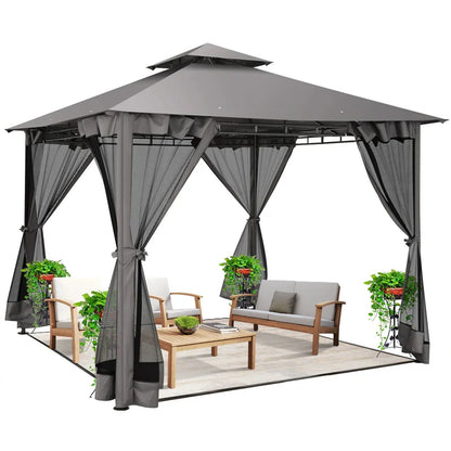10×10 Gazebo with Cold-Proof Curtains, Double Roof